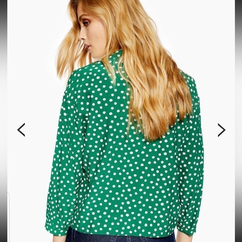 TopShop Kelly Green & Pink Polkadot Button Front Top - Picture 3 of 11